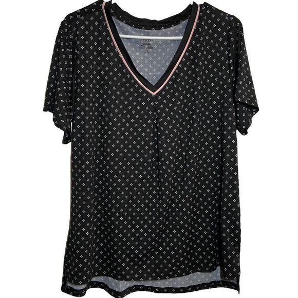 Flora Nikrooz Pajama Shirt Short Sleeve V-Neck Hi-Lo Hem Printed Black Large - Picture 1 of 5